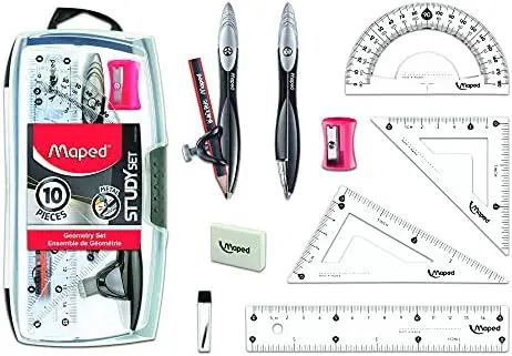 Maped Study Geometry 10 Piece Set - Advanced Student Kit - Precision Tools - Durable & Ergonomic Design - Enhances Creativity - Quality Materials