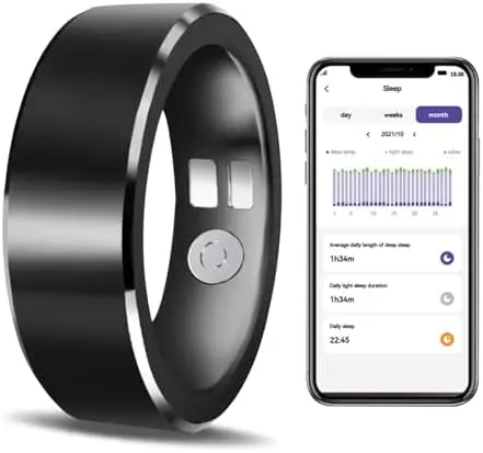 Smart Ring for Men Women, Smart Ring Health Tracker, Sleep Tracking Heart Rate Blood Oxygen/Pressure, Waterproof Outdoor Activity & Fitness Tracker Ring Pedometer Black 10#