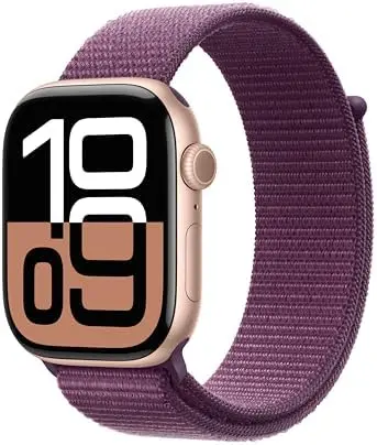 Apple Watch Series 10 [GPS 46mm case] Smartwatch with Rose Gold Aluminum Case with Plum Sport Loop. Fitness Tracker, ECG App, Always-On Retina Display, Carbon Neutral