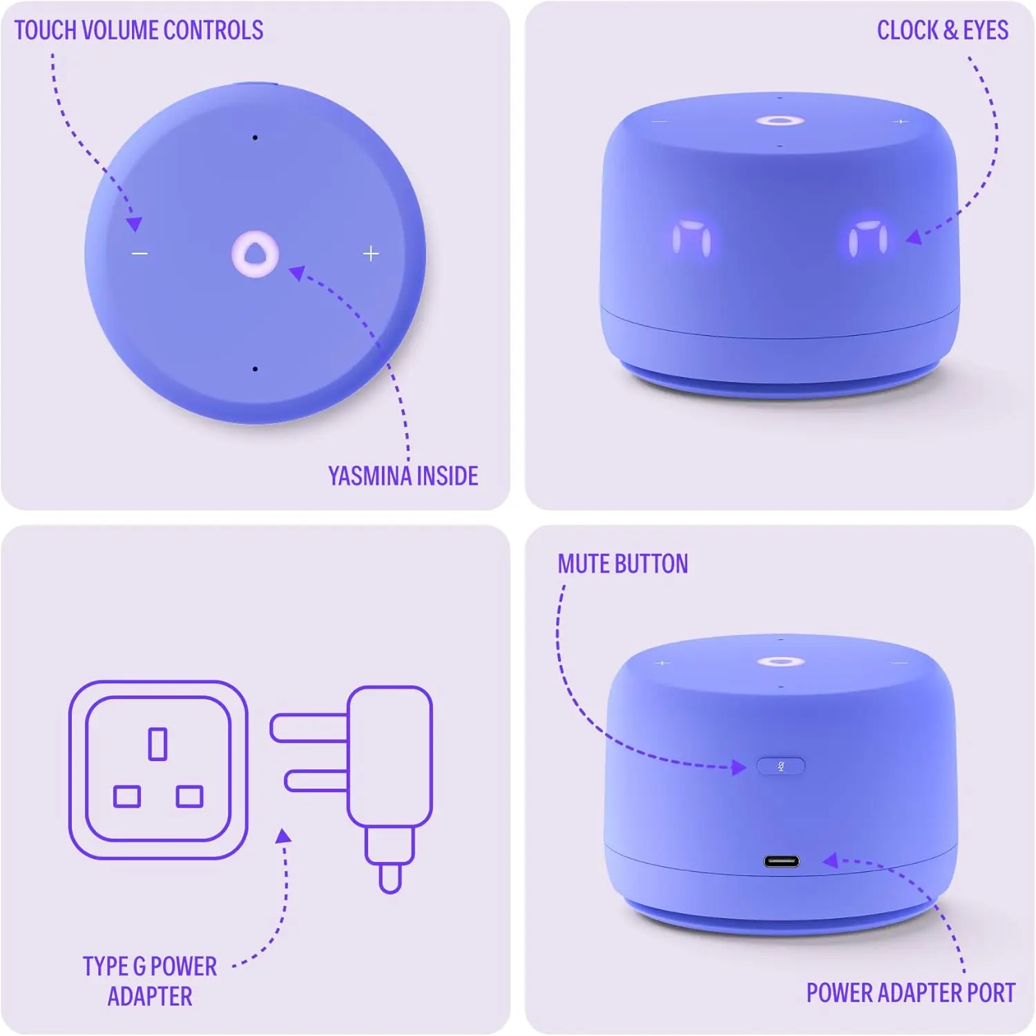 Yango Yasmina Lite AI Smart Speaker, Bilingual Arabic & English, Music, Stories, Quran, Screen-free Learning for Kids, Routine helper for Parents, Purple