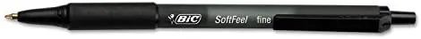 BIC Soft Feel Retractable Ballpoint Pen - Black Body, Black Ink, Pack of 12